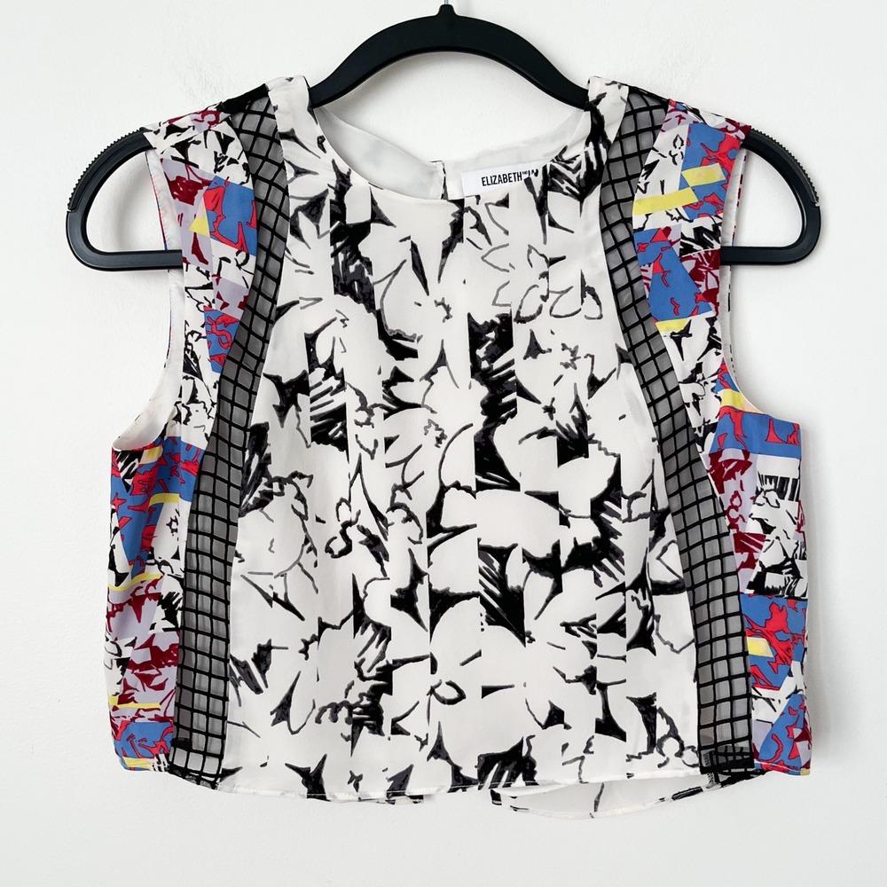 Elizabeth & James Silk Abstract Floral Print Sleeveless Crop Top Mesh Womens XS